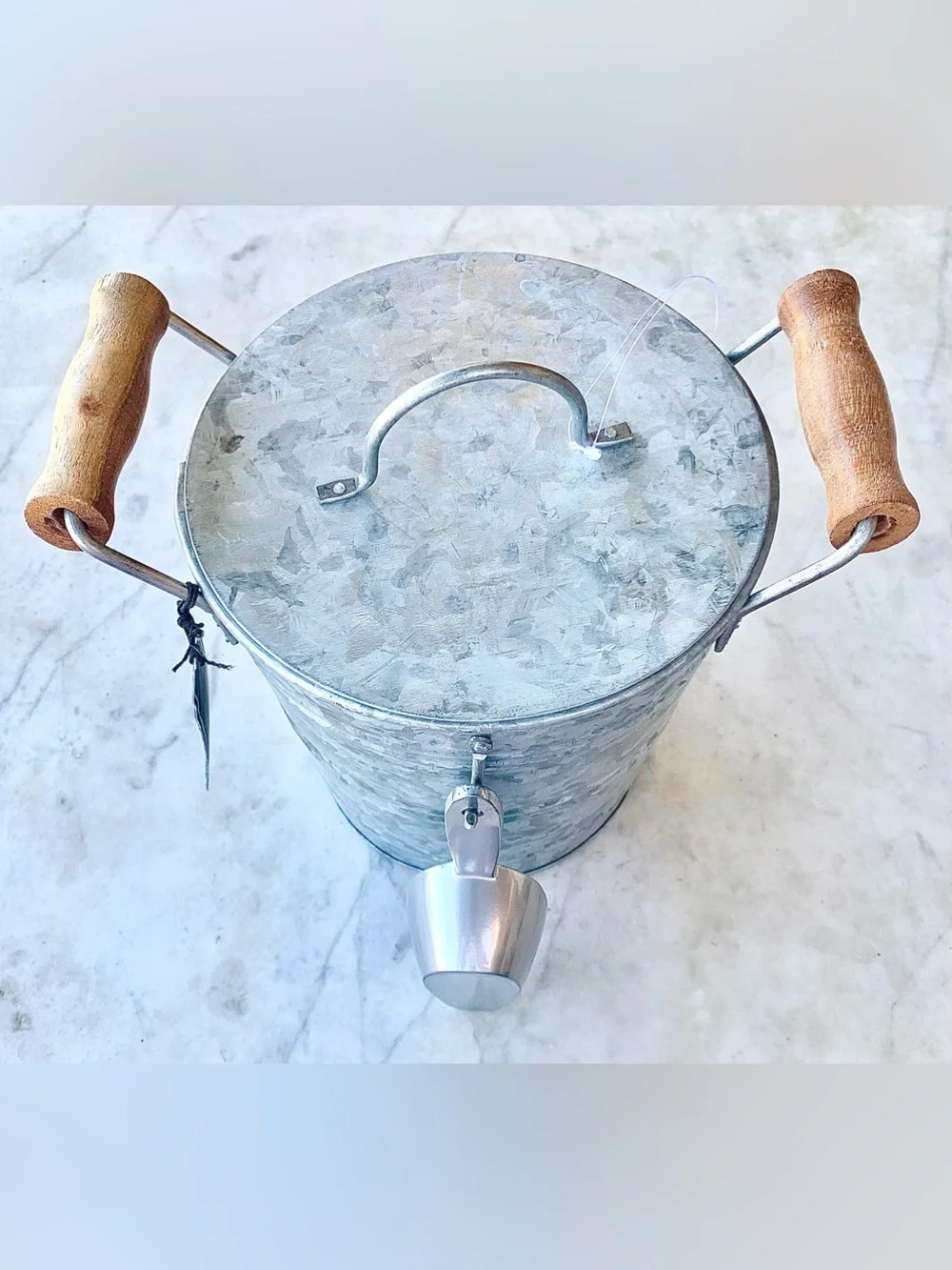 LL MULINO NEW YORK Galvanized Metal ICE BUCKET LID Wooden Handles Scoop NEW 4PC